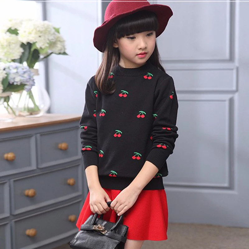 Comprar Bebé niños niña ropa cereza pulóver suéter tejido abrigo para niñas jersey para el colegio suéter Nuevo 2018 otoño