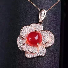 Природный красный халцедон кулон S925 Серебряный натуральный драгоценный камень кулон Цепочки и ожерелья Модные Элегантные цветы женские вечерние ювелирные украшения
