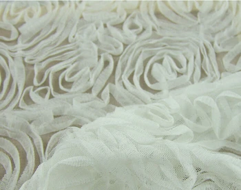 

1 meter 130cm 51.18" width ivory 3D flowers mesh embroidered fabric for dance wedding dress childrenwear MM230