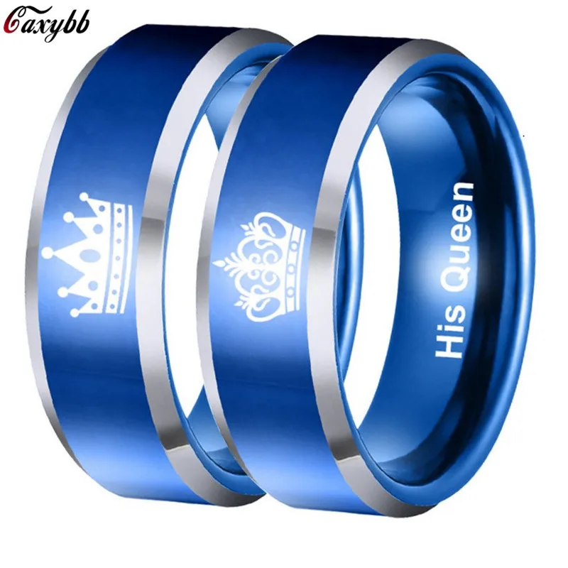 buy His Queen His King Couple Rings High Quality Titanium Steel Crown Wedding Ring Fashion Finger Jewelry for Women Men