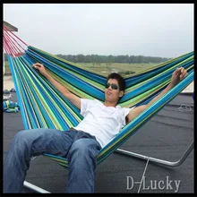 2016 Bigger Summer High Quality Portable Outdoor Garden Hammock Hang BED Travel Camping Swing Canvas Stripe Free Shipping