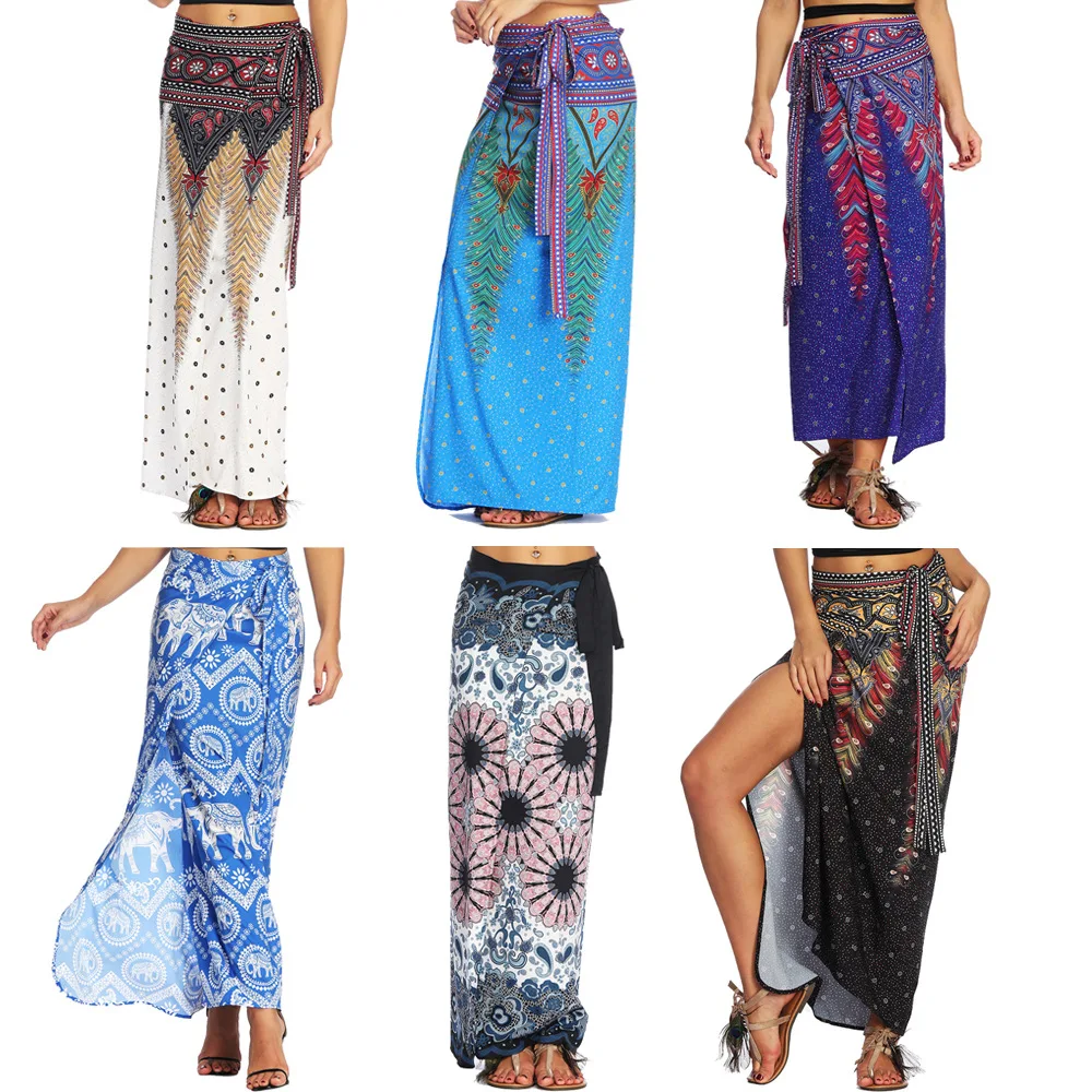 

Skirt National Style Indonesia Thailand Women's Floral Digital Print Travel Light Step Skirts Fashion traditional New Arrival
