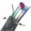 JANKNG Portable Travel Dinneware Set 304 Stainless Steel Fork Scoop Chopsticks Straw Silverwar Set Rainbow Cutlery with Pouch ► Photo 2/6