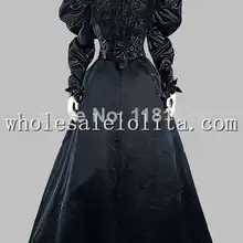 Готический черный шелк Викторианский 1870/90 s платье эпохи вечерние платья косплей платье