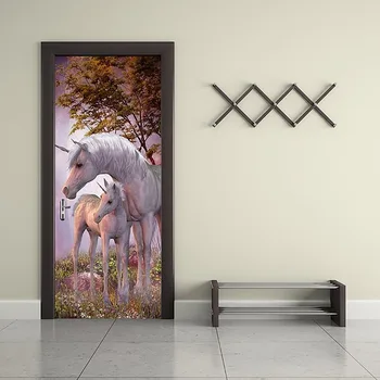 

Self Adhesive 3d Door Sticker Animal Unicorn Scenery Home Decor Waterproof Print Pictures Wall Arts Renovation For Living Room
