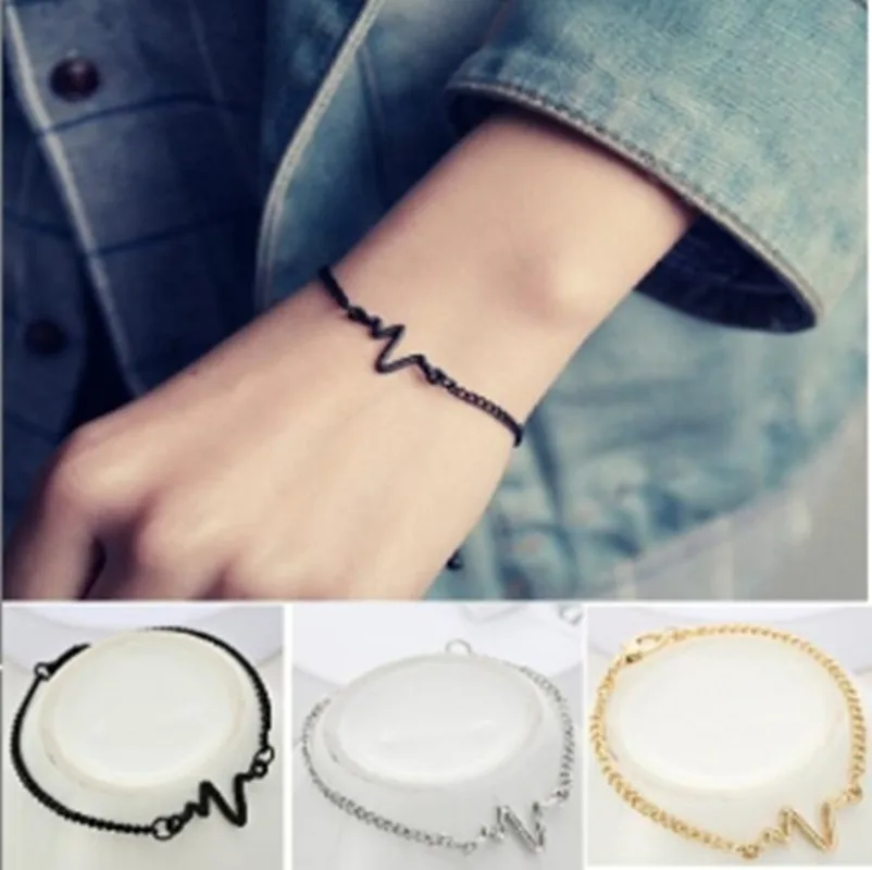 

2018 New Listing Fashion Simple personality design ECG Figure lightning bracelet couple heartbeat frequency bracelet wholesale