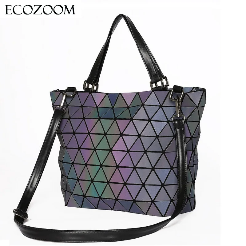 

Matte Women Laser Geometry Bag Sequins Mirror Saser Plaid Folding Shoulder Bags Luminous Handbag Diamond Casual Tote Bucket Bag