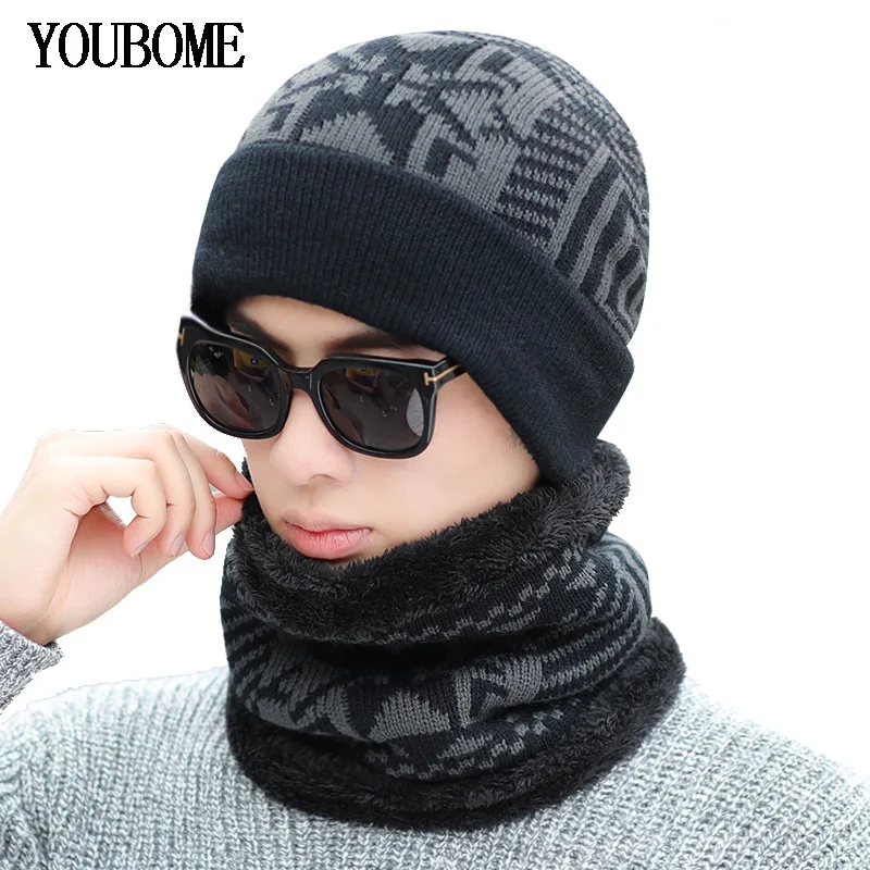 

YOUBOME Brand Skullies Beanies Men Knitted Hat Winter Hats For Men Women Scarf Warm Neck Thick Male Ring Winter Beanie Hat Cap