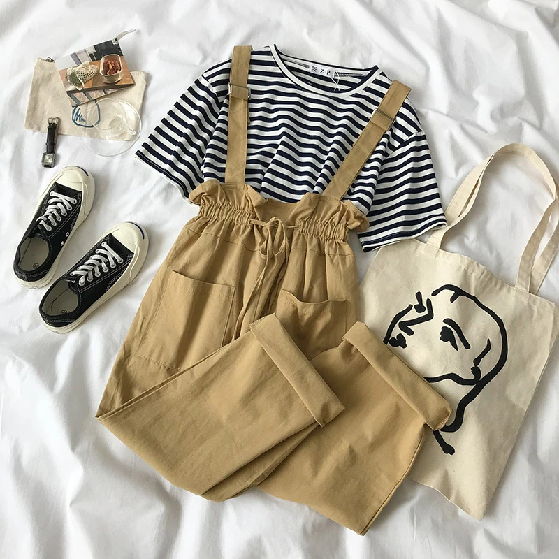 khaki pants striped shirt