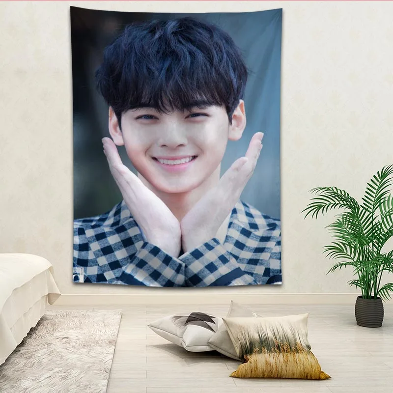 

Custom Astro Cha EunWoo printed Creative tapestry living room bedroom background wall fabric hanging painting small fresh