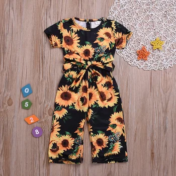 

DHL 200pcs Baby Girls Floral Romper Boho Sunflower Sashes Jumpsuit Sunsuit Summer Beauty Holiday Outfits Clothes 1-6T