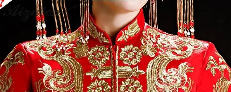 Модные Ретро плиссированные Cheongsam Длинные платья Chinoise невесты женитьба Qi Pao женское китайское свадебное платье Дракон Мантия с