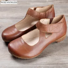 Whensinger/Женская обувь на плоской подошве; лоферы из натуральной кожи в винтажном стиле; Элегантная модная повседневная обувь на плоской подошве