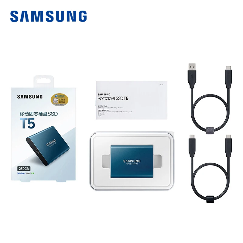 SAMSUNG Внешний SSD T5 USB3.1 USB3.0 250GB 500GB 1 ТБ жесткий диск внешний твердотельный накопитель HDD настольный ноутбук ПК диско Дуро