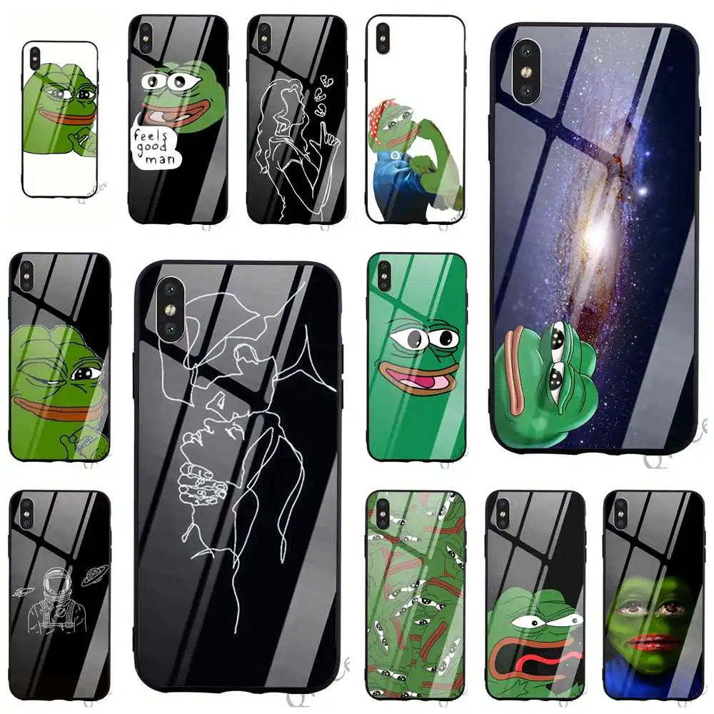 

Protective Pepe the Frog Tempered Glass Phone Cover for iPhone 8 Plus Case 6 6S XR Xs Max X 7 5S 5 SE Cases Back