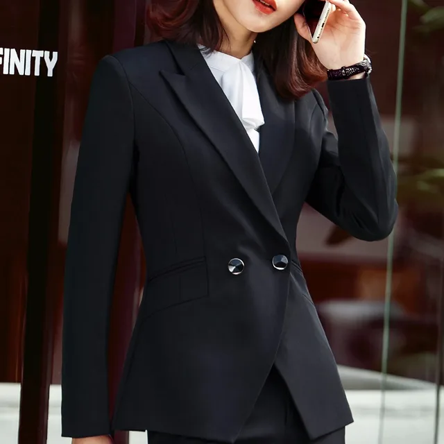 2 Pieces Set Women 2018 Pant Suits Business Office Lady Work Wear Formal Two Button Pant Suits Blazer with Pant