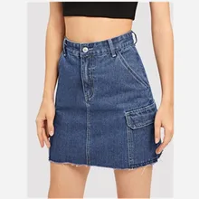 Летние популярные женские джинсы новые моды Высокая талия Джинсовая юбка тонкий кармане джинсов Повседневная пикантная женская джинсовая юбка