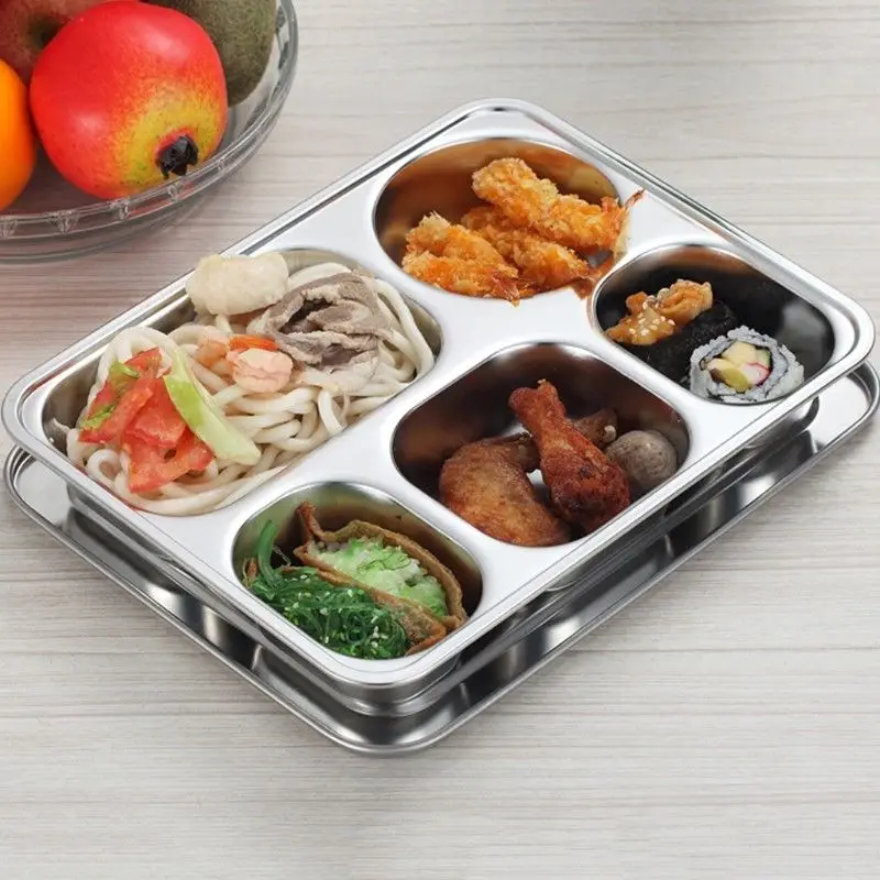 

Stainless Steel Lunchbox Divided Lunch Food Serving Box Tray And Cover Set
