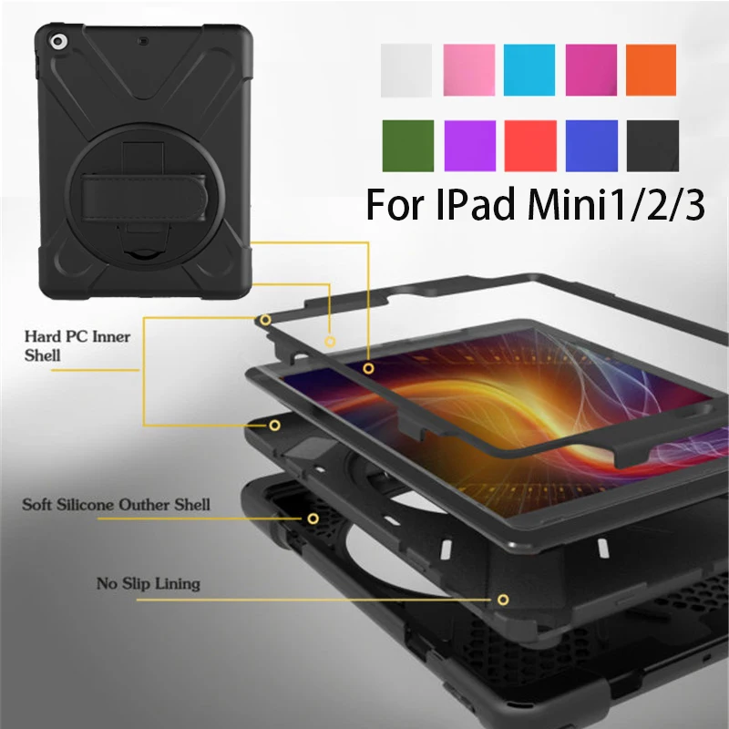 Case For iPad Mini1/2/3 Kid Safe Shockproof Heavy Duty Silicone Hard Cover for apple ipad mini 1 2 3 Stand case with Wrist strap Case For iPad Mini1/2/3 Kid Safe Shockproof Heavy Duty Silicone Hard Cover for apple ipad mini 1 2 3 Stand case with Wrist strap