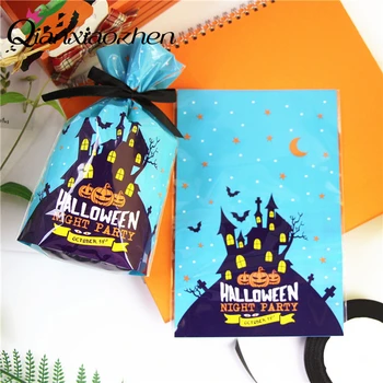

Qianxiaozhen 50pcs Halloween Plastic Candy Bag Festive Party Decorations Gift Bag Halloween Supplies Halloween Decoration