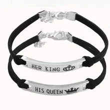 Модные ювелирные изделия ее король и его королева браслет цепочка высокое качественный канат пара браслет для влюбленных черного цвета