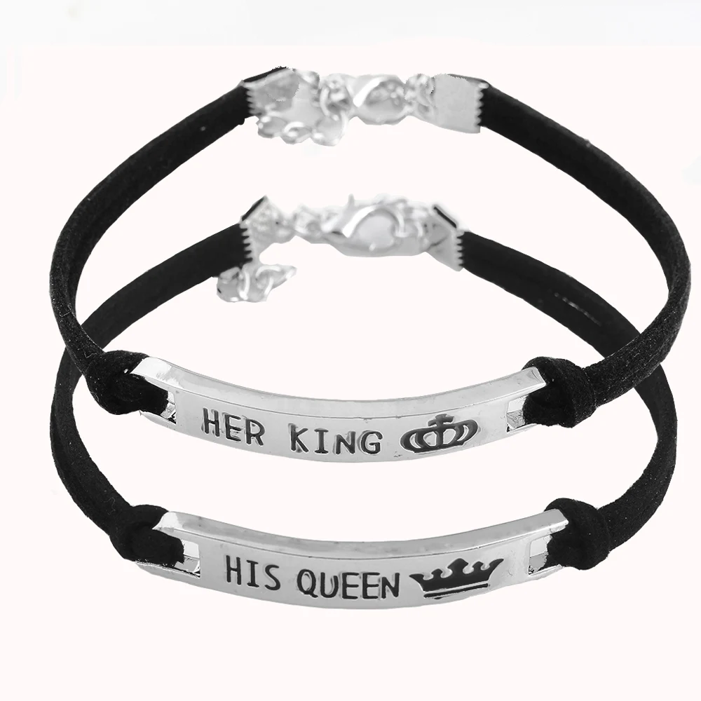 

Fashion jewelry Her King&His Queen Chain Bracelet High quality rope Couple Bracelet for Lovers black color