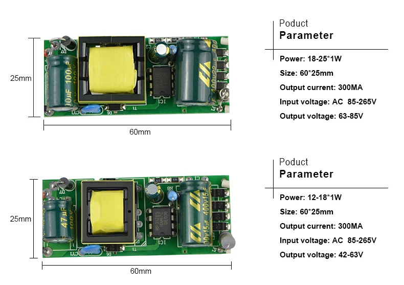 Плата адаптера питания 300 мА Изолированная мощность 1-3 Вт 4-7 Вт 8-12 Вт 12-18 Вт 18-25 Вт Светодиодный драйвер постоянного тока переменного тока 110-220 В