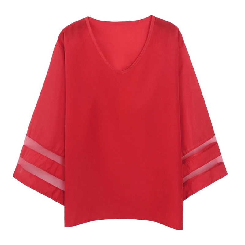 Laamei Женская шикарная Блуза женская рубашка с расклешенными рукавами женская блуза сексуальная рубашка с v-образным вырезом Повседневная модная женская футболка - Цвет: red