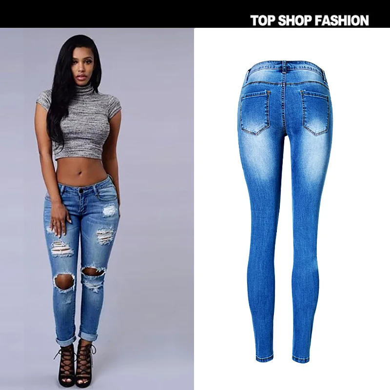 Suvance Fashion Stretchable Low Waist Ripped Holes Spring Cotton Pencil Jeans Qaulity Materials Trousers