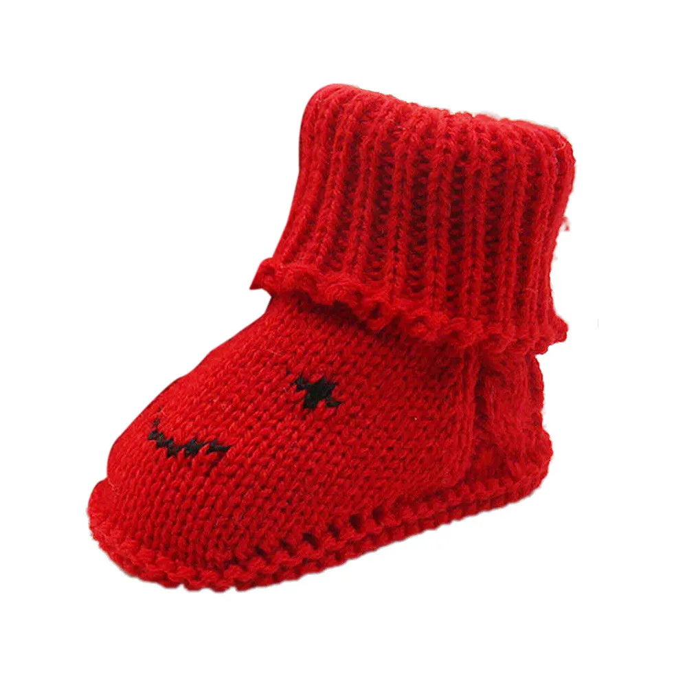 Warm Winter Soft Woolen Baby Shoes Infants Crochet Knit Fleece Warm Boots Toddler Girl Boy Wool Snow Crib Shoes Booties First - Цвет: Red