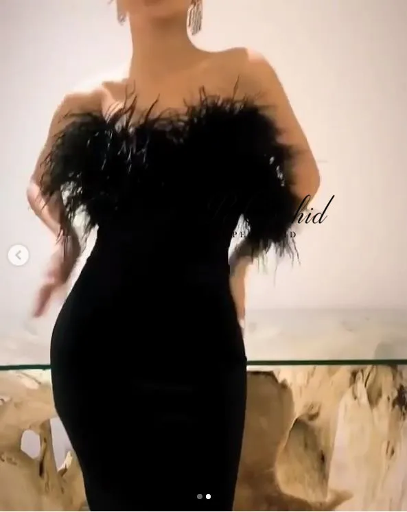 PEORCHID пикантные черные сапоги Короткие платья выпускного вечера перья халат Coktail Noire Дубай Арабский Формальные Платья для вечеринок для Для женщин