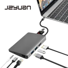 JZYuan USB C док-станция HDMI Ethernet аудио 3,5 мм с типом C PD USB 3,0 кардридер концентратор адаптер Аксессуары для ноутбуков для Macbook Pro