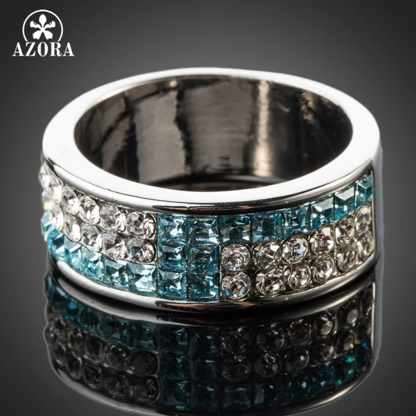 AZORA White Gold Color Full Blue and Transparent Stellux Austrian Crystal Ring TR0083
