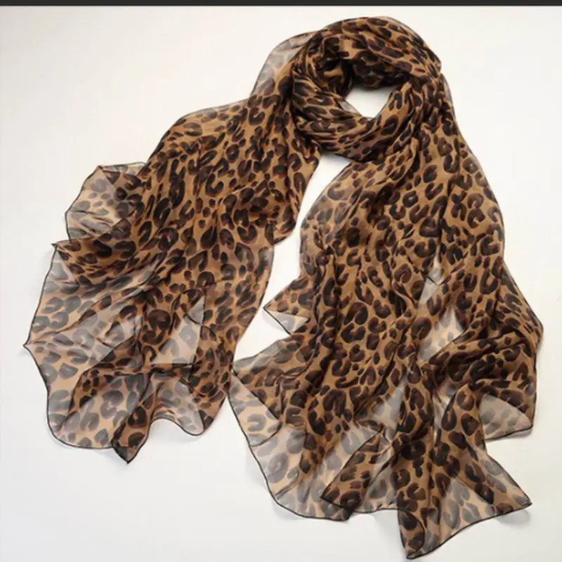 

100%Silk Scarf Women Fashion Brown Leopard Printed Spring Summer Winter Natural Fabric Soft&Warm High Quality Free Shipping