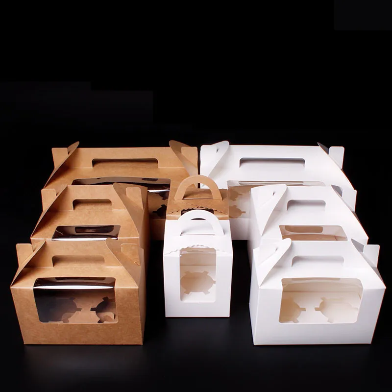 

25 Pieces Wedding Party Square white Kraft Paper Box with Clear Window Cake Cookies Gift Handmade Craft Packaging Portable Boxes