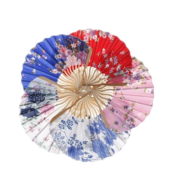 

Fabric Floral Pocket Fan Folding Hand Held Fan Chinese Japanese Flower Blossoms Carved Wedding Party favor Decor