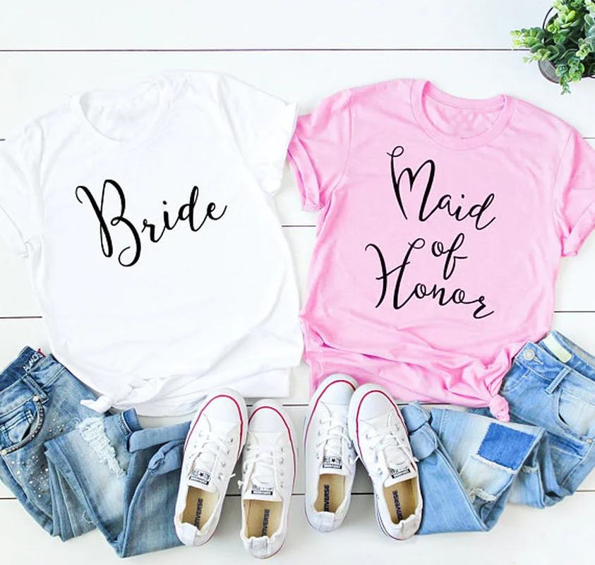 

Casual Quality Tshirt Bride Maid of Honor T-shirt Romantic Wedding Clothes Fashion Pretty Cotton Gift Tees Bridesmaid Team Tops