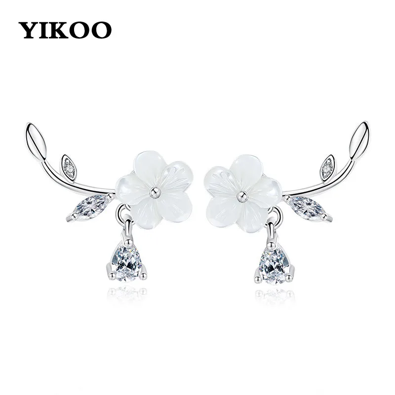 YIKOO цветок Классический 925 стерлинговые серебряные серьги ювелирные изделия