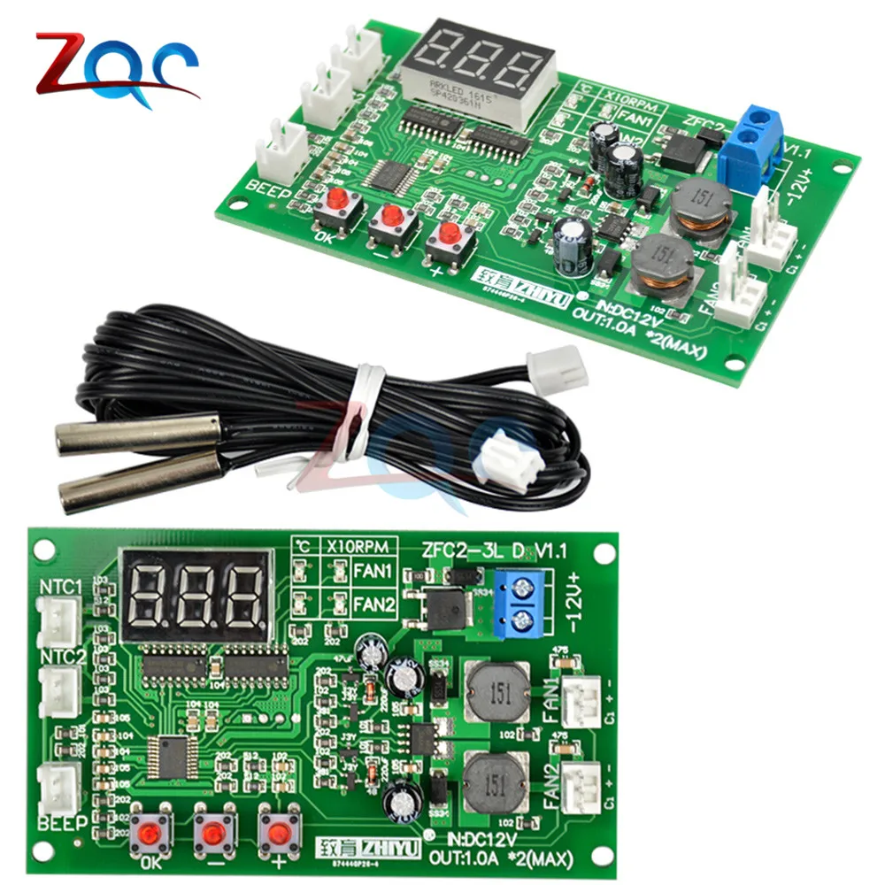 DC 12V Dual 3-провод вентилятора светодиодный интеллигентая(ый) цифровой Температура Термостат Регулятор Двигателя переключатель регулятора скорости модуль NTC Сенсор