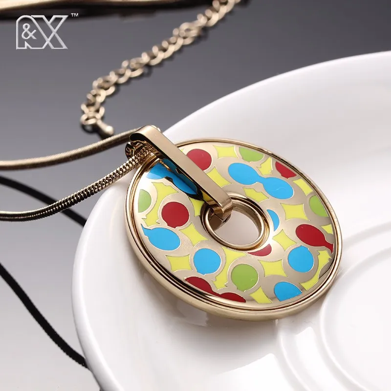 

R&X Ladies Big Blue Enamel Necklace Pendants Indian style Chunky Accessories New Design Necklaces Party Gift 2016