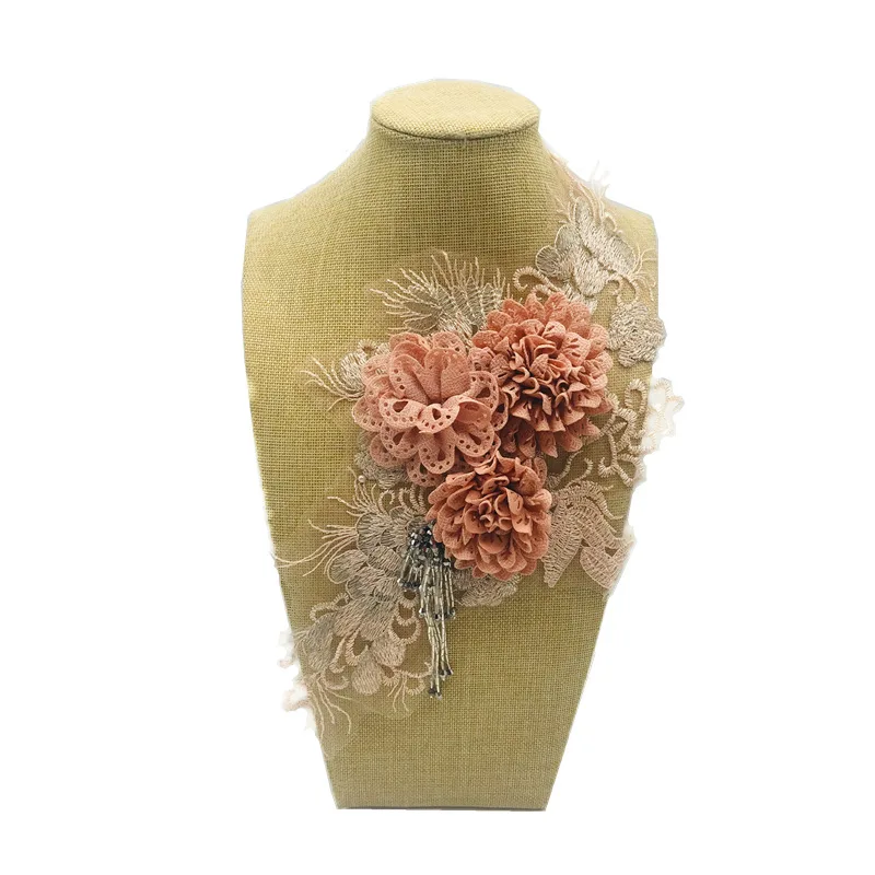 

1Pcs Beaded 3D Flowers DIY Patch Lace Applique Wedding Dress Decor Floral Patch Costume Handmade Patches