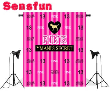 

Sensfun Heart Happy 13 Birthday fucsia Pink Stripes Custom Photography Studio Backgrounds Backdrops Vinyl 8x8ft