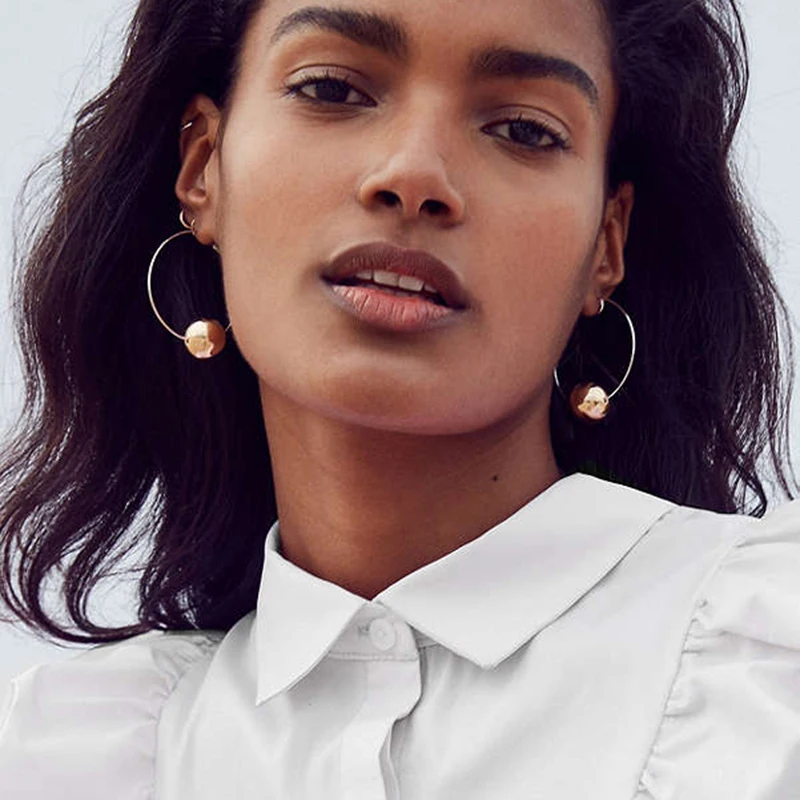 Buy LWONG Simple Gold Ball Silver Hoop Earrings for