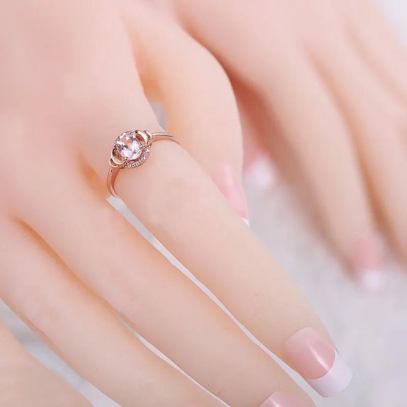 HELON Fine Jewelry Solid 10K Rose Gold Oval 7x5mm Pink Morganite Pave Natural Diamonds Ring Engagement Wedding Gemstone Ring