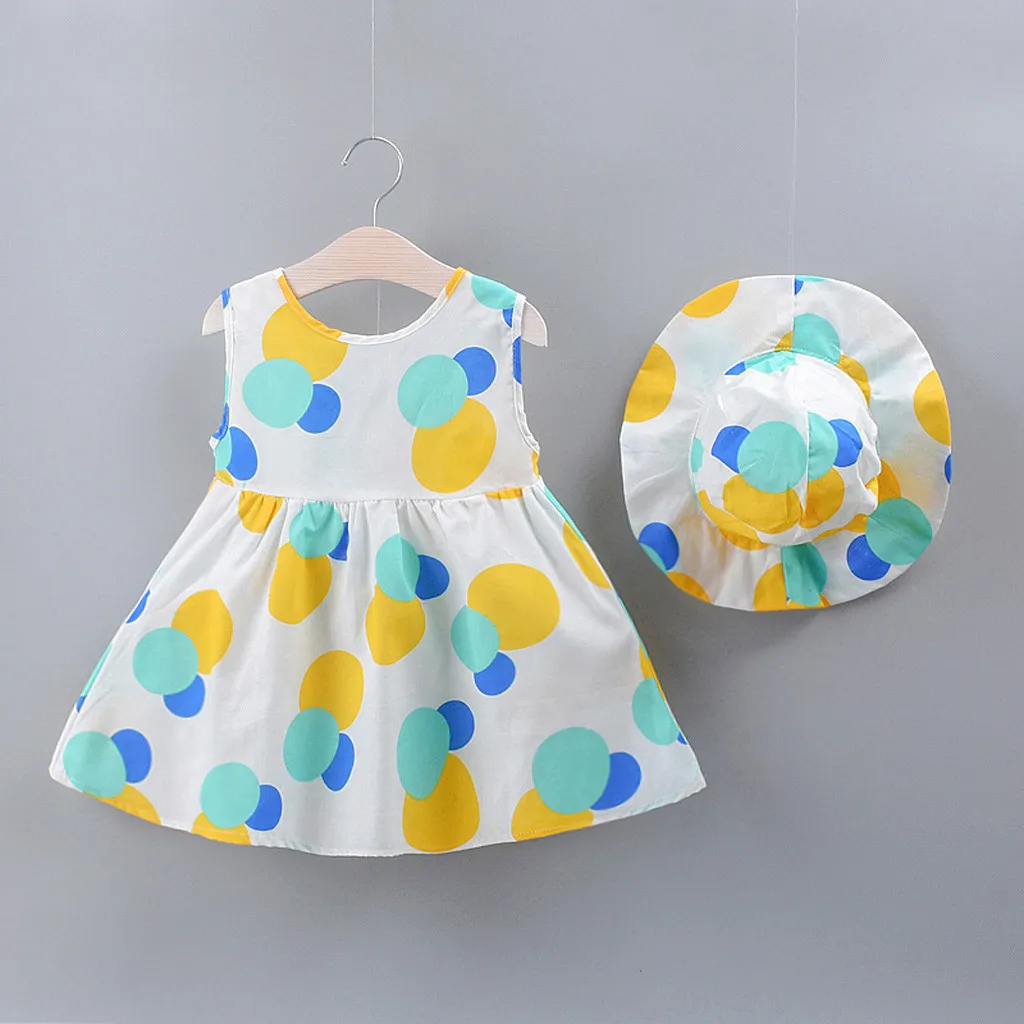 

Toddler Kid Baby Girl Dot Printed Bow Princess Dress+Hat Outfits Set Clothes Cute Princess Dresses Summer