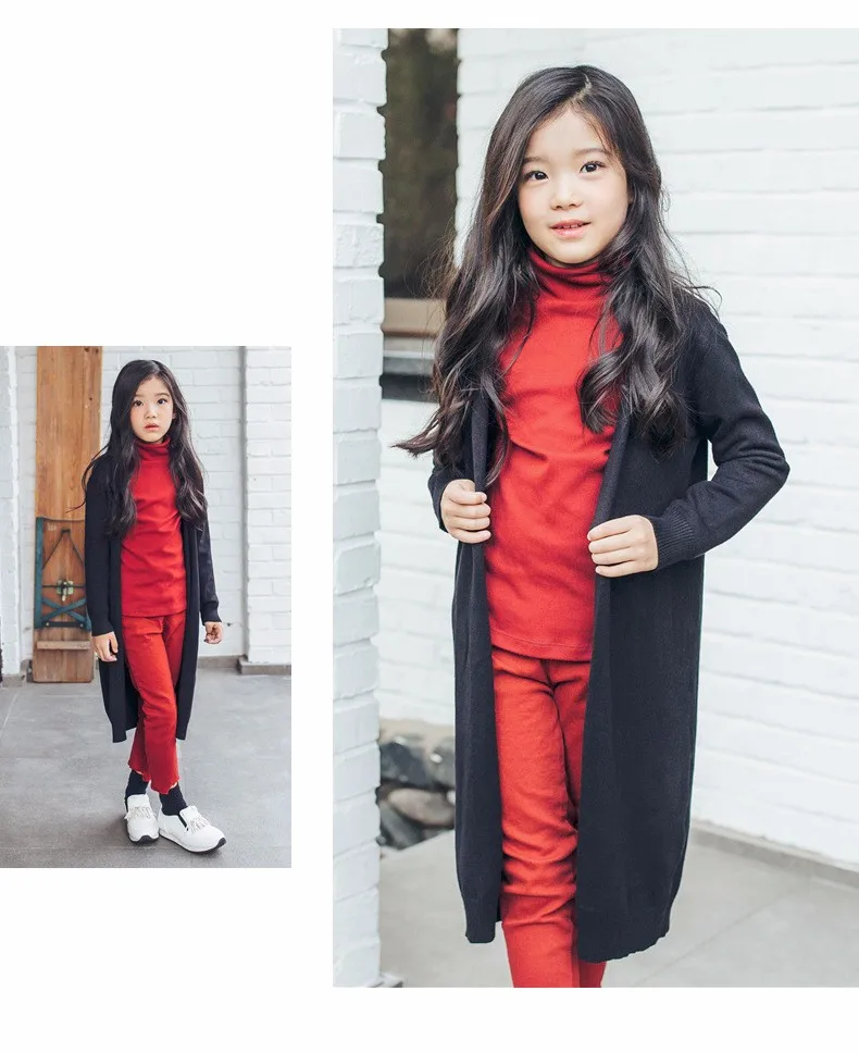 knitted girls cardigan coats 2017 new spring autumn long knitting baby big girls tops red gray black knit sweater kids clothes  (19)