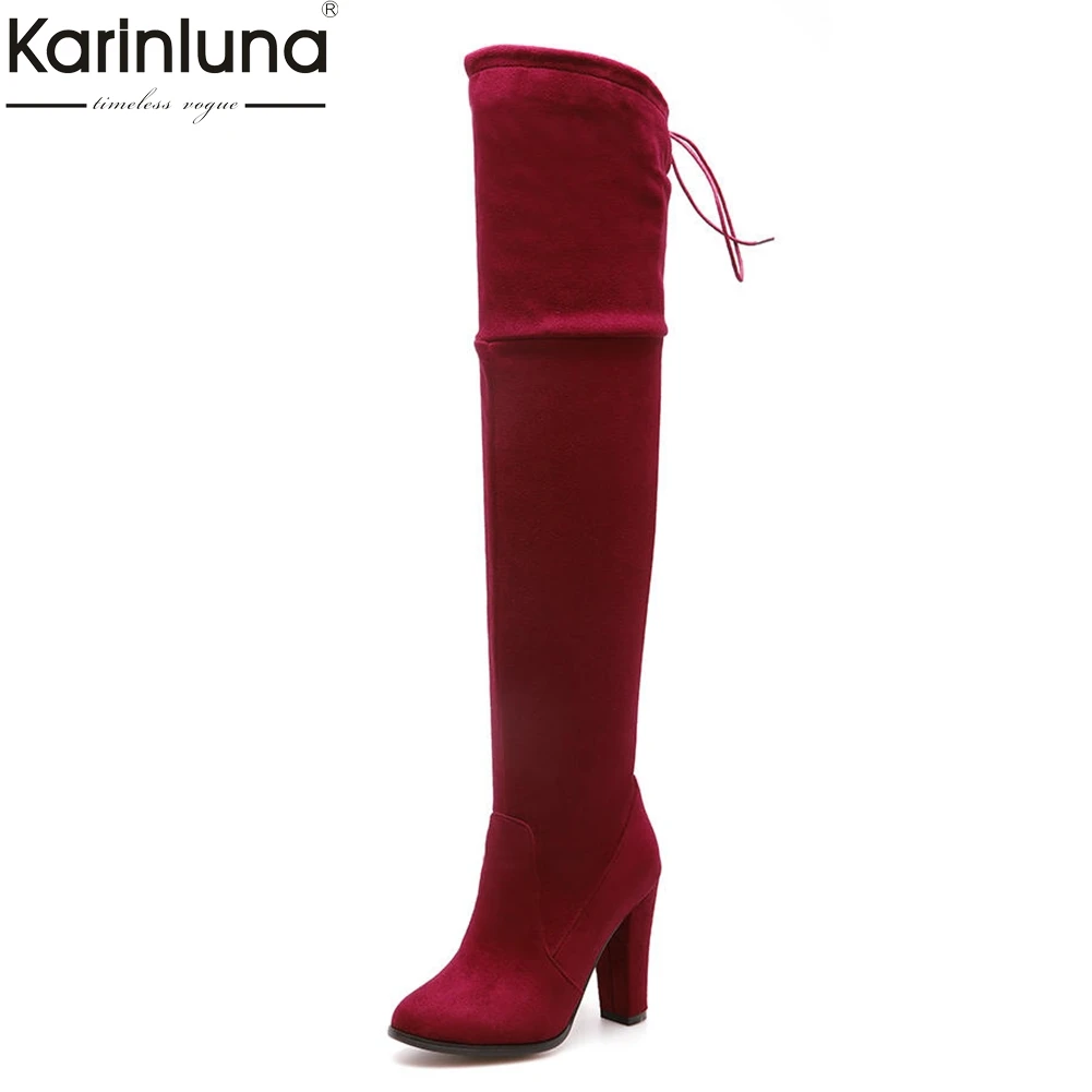 

KARINLUNA Brand New Large Size 32-46 High Heels women's Shoes Woman Boots Fashion Over The Knee Boots Woman Party Riding Boot