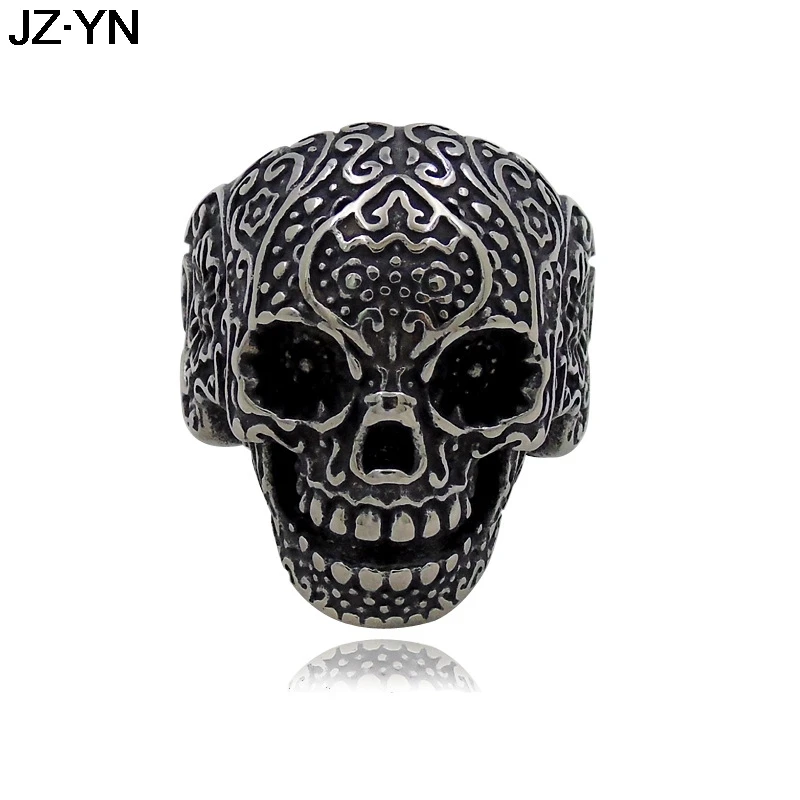 

Vintage Skull Rings Hot Sale Men's Punk Style Flower Skull Biker Ring Fashion Skeleton Jewelry Punk Biker Skull Ring For Man