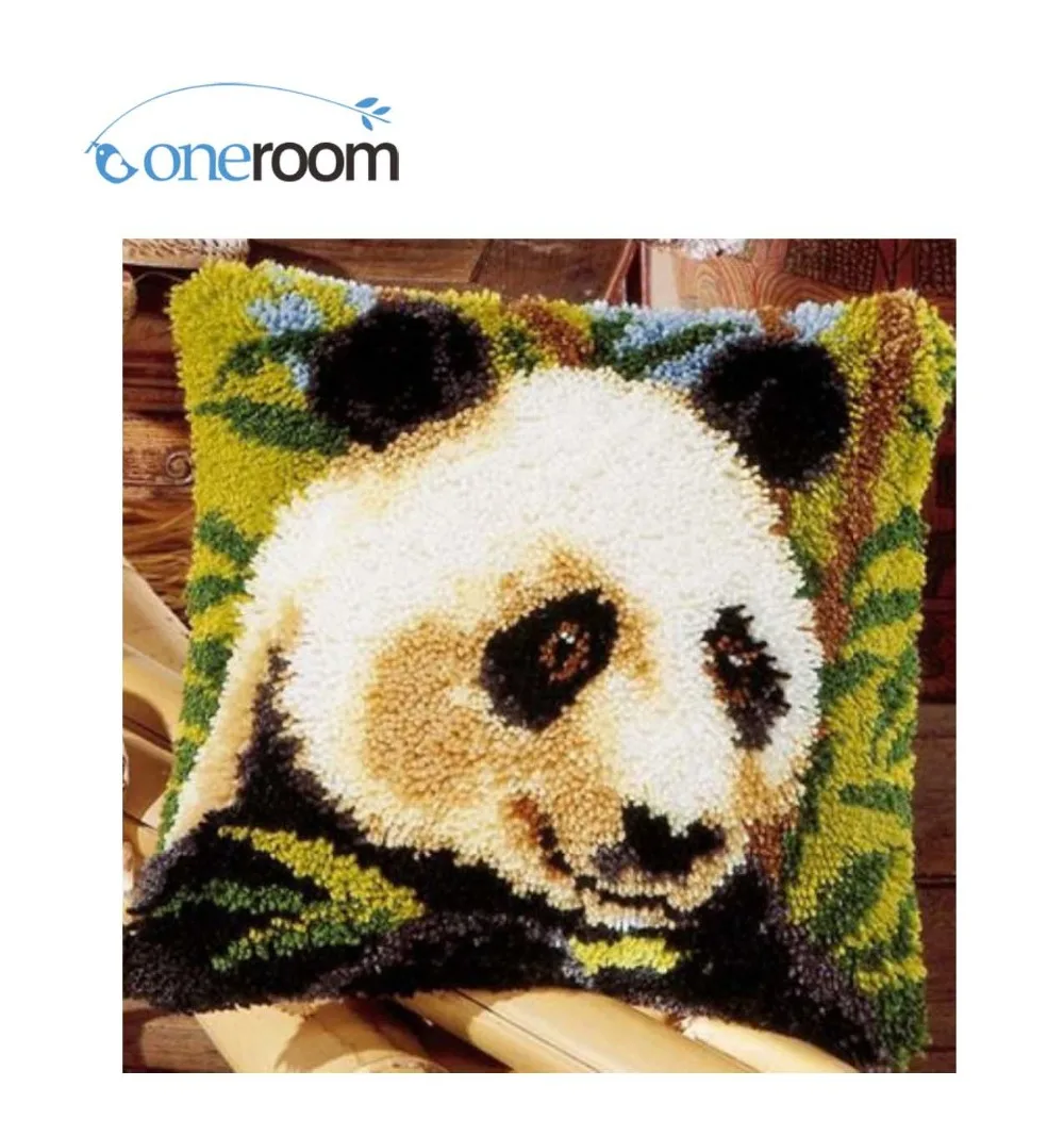 BZ9 Panda Hook Rug Kit Pillow DIY Unfinished Crocheting Yarn Mat Latch