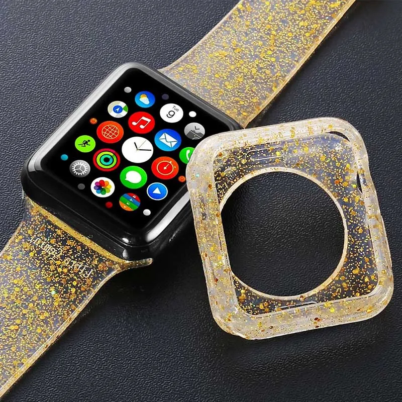 Силиконовый ремешок для Apple Watch Band с корпусом iWatch водонепроницаемый ремень Блестящий женский браслет 38 мм 42 мм 40 мм 44 мм серия 4 3 2 1 - Цвет ремешка: Цвет: желтый